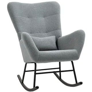 Homcom Schaukelstuhl, Schaukelsessel mit Teddystoff-Optik, Armlehne, Seitentasche Grau , Textil , Füllung: Schaumstoff,Schaumstoff , 71x97x91 cm , Wohnzimmer, Sessel, Schaukelstühle