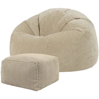 I.C.O.N. icon Sitzsack Klassisch + Hocker, Cord , Beige , Kunststoff , 240 L , Rund , 85x50x85 cm , Hergestellt in Deutschland, Oeko-Tex® Standard 100 , Wohnzimmer, Sessel, Sitzsäcke, XXL Sitzsäcke