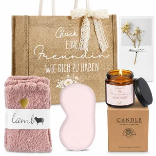 Hestya Geschenke für Freundin Frauen Dankeschön Geschenk Freundschaftsgeschenke Geburtstagsgeschenk für Frauen Auszeit Wellness Geschenkkorb Jutetaschen Duftkerzen zum Geburtstag Weihnachten