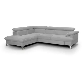 Mivano Schlafsofa David / Moderne Eckcouch mit verstellbaren Kopfstützen, Schlaffunktion und Stauraum / 256 x 71 x 208 / Mikrofaser-Bezug, Grau
