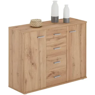 CARO-Möbel Sideboard Jamie Kommode Büromöbel mit 2 Türen und 4 Schubladen in Wotan, Holzwerkstoff, Mode, 88x70x30 cm, Wohnzimmer, Kommoden, Sideboards,
