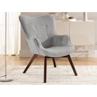 s-style möbel Loungesessel Lenari Cordstoff 71 x 96 x 86 cm Hellgrau mit Füßen in Braun