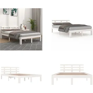 vidaXL Massivholzbett Weiß 120x200 cm - Bettrahmen - Bettgestell - Bett - Holzbettrahmen - Weiß