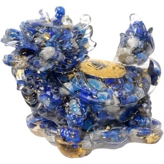 KYEYGWO Lapislazuli Kristall Drachen-Schildkröte Figur Deko, Harz Chinesischer Drache Stein Statue Reichtum Goldmünze Skulptur Feng Shui Wohlstand Ornament Glück Sammlerfigur für Haus Büro