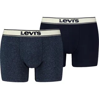 Boxershorts LEVI'S "LEVIS MEN VNTG HTR BOXER BRIEF ORG CO 2P", Herren, Gr. S, blau (navy, meliert), Obermaterial: 95% Baumwolle, 5% Elasthan, bedruckt, unifarben mit Farbeinsatz, normal, Unterhosen Boxershorts, mit breitem Logobund