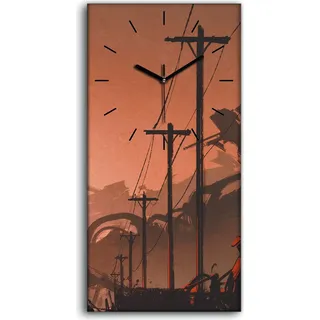 Wanduhr Bürouhr Leinwand Bild 30x60 Foto Wanderin und verlassene Stadt - schwarze Hände - Rot