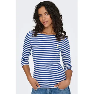3/4-Arm-Shirt ONLY "ONLFIFI LIFE 3/4 PRINTED TOP CS JRS", Damen, Gr. S, cloud dancer stripes:mazarine blau with daisy print, Jersey, Obermaterial: 95% Baumwolle, 5% Elasthan, gestreift, regular fit normal, Rundhals, Shirts 3/4-Arm-Shirt, Topseller