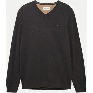 Tom Tailor Basic Knit Pullover mit V-ausschnitt Schwarz/Grau Melange XL