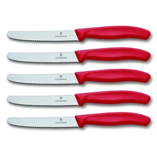 Victorinox Tomatenmesser Brötchenmesser Tafelmesser Set 5-teilig Swiss Classic (Rot)