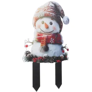 Kisangel Weihnachts Schneemann Gartenstecker, Acryl Wetterfeste Weihnachtsdeko für Blumen und Pflanzgefäße Vielseitig Einsetzbar im Außenbereich Einfache Installation Langlebige