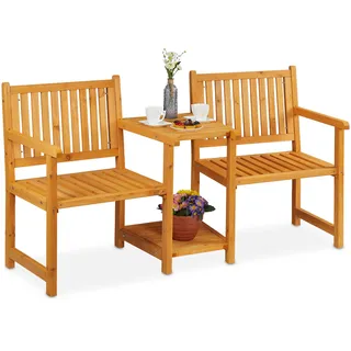 Relaxdays Gartenbank mit integriertem Tisch, 2-Sitzer, robuste Holz Sitzbank, Garten & Balkon, HBT: 86x161x61 cm, Natur