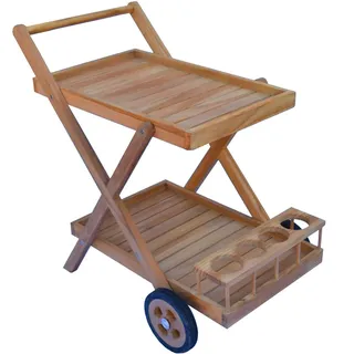 Teako Design Servierwagen Teakholz Teramo mit 2 Ablagen – Wetterfest, Nachhaltig, Mobil & Stilvoll für Garten & Terrasse - Braun