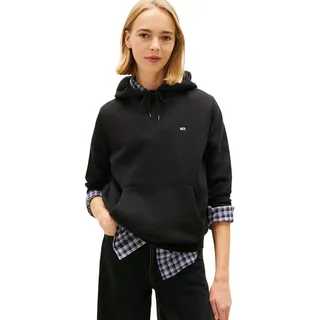 Tommy Jeans Damen Hoodie Flag Regular Fit, Schwarz (Black), XL