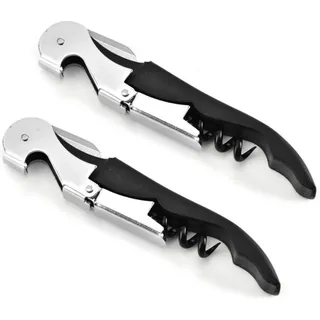 2er Set - 12cm Korkenzieher Wein aus Edelstahl Kellnermesser Wein Öffner mit Flaschenöffner & Folienschneider Sommeliermesser Multifunktionaler Kellnerbesteck | Weinkorkenzieher manueller Korkenheber