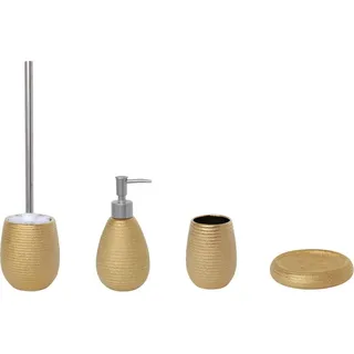 MSV Badezimmer Set, 4-teiliges Badzubehör aus Keramik Oman, Seifenspender, WC Bürste, Seifenschale und Zahnputzbecher Gold - Gold