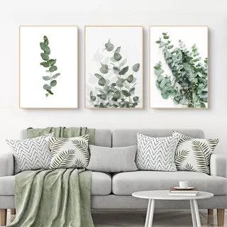 CULASIGN 3er Set Premium Poster,Moderne Grüne Pflanzen Poster Set Bilder,Grüne Blätt Bilder für Schlafzimmer Wohnzimmer Deko,Ohne Rahmen (B, 30x40cm)