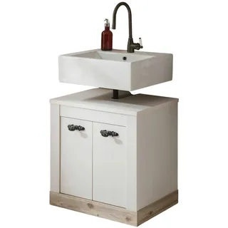 Furn.Design Waschbeckenunterschrank Pinie weiß, Oslo Pinie Landhaus, Badschrank, 60 x 63 cm , Holzwerkstoff , Nachbildung,Pinie , Uni , 1 Fächer , 60x63x46 cm , Badezimmer, Badmöbel, Waschbeckenunterschränke