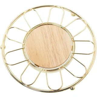 DRW Runder Untersetzer aus Metall mit Holzkern in Gold und Natur, 20 x 2 cm, Holz 10 cm