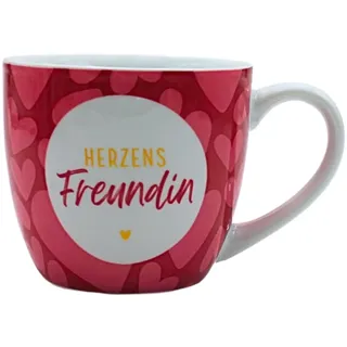 Dekohelden24 XXL Trinkbecher - Maxi - Kaffeebecher - Tassengeschenk Freundin, Kaffeetasse, Motiv: Herzensfreundin in rosa, Größe H/Ø: 9,2 x 10,5 cm, Fassungsvermögen 400 ml, Spülmaschinengeeignet.