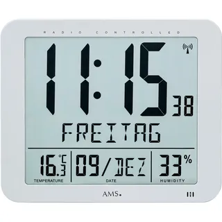 AMS 5884 Wanduhr Tischuhr Funk Funkwanduhr digital Datum Thermometer Wecker - Silber