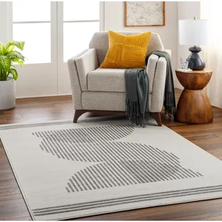 Livabliss Livorno Wohnzimmer modern – Abstrakt Design in Marmor Optik für Wohnzimmer 152x213 cm, Esszimmer, Schlafzimmer - Marmor e groß, weicher Kurzflor in Elfenbein, Grau