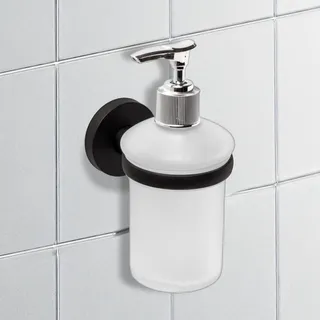 IPEA Wandklebe-Spenderhalter, schwarz, kein Bohren erforderlich, modernes Design, eleganter Wandflaschenhalter für Flüssigseife zum Aufkleben im Badezimmer, Dusche, Zuhause