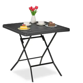 Relaxdays Gartentisch , Schwarz , Kunststoff, Metall , 78x74x78 cm , Gartenmöbel, Gartentische, Balkontische