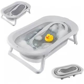 Relaxdays Babybadewanne faltbar, mit Einsatz, Babywanne, weiß/grau | bis 50 kg, HBT: 21,5x79x49 cm, Badewanne