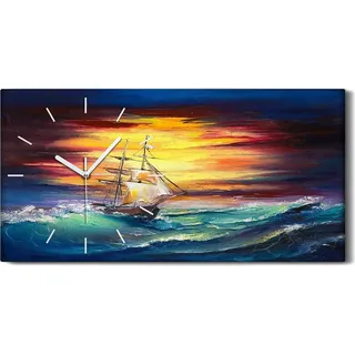 Küchenuhr Bürouhr Leinwand Uhr Quarz 60x30 Wellen Meer Segel Schiff Himmel bunte - weiße Hände