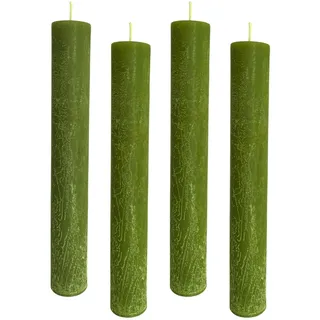 4er Pack Rustikale Stabkerzen H:24 cm Ø:3,4 cm - 24 Stunden Brenndauer - dicke Kerzen Dinnerkerzen Tafelkerzen Kirchenkerzen, Farbe:Grasgrün