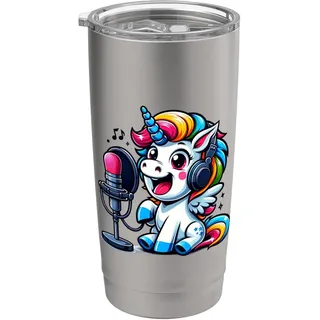 Bloggerin Unicorn mit Mikrofon Podcast Influencer Einhorn Doppelwandiger Edelstahl-Thermobecher