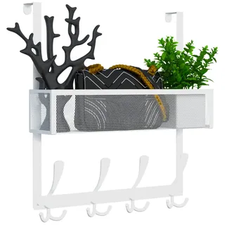 Kaiferty Türhaken-Organizer, Tür-Kleiderbügel, Handtuchhalter, Netzkorb mit 12 Haken, über der Tür, Aufbewahrung, Kleiderhaken hinter der Tür, Organizer für Badezimmer, Küche, Büro (weiß)