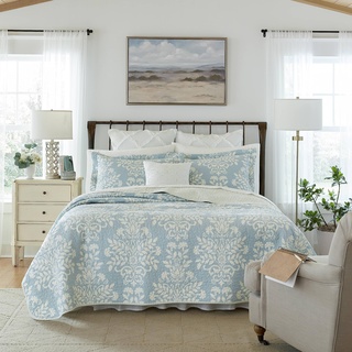 Laura Ashley Bettwäsche-Set für King-Size-Bett, wendbare Baumwoll-Bettwäsche mit passenden Kissenbezügen, Heimdekoration für alle Jahreszeiten (Rowland Blue, King)