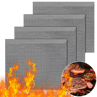 BBQ Grillmatte 4er Set, Antihaft Grillgitter Grillnetz zum Grillen, 40*33cm | Hitzebeständige Grillmatten für Gasgrill, Grill Mesh Mat Wiederverwendbar, Backzubehör zum Backen, Holzkohle & Elektrogrill