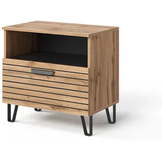 Vicco Nachttisch Amber Eiche Wotan 60 x 58 cm , Holzwerkstoff , Rechteckig , 60x58x38 cm , Schlafzimmer, Nachtkästchen