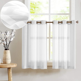 TOPICK Voile Scheibengardinen mit Ösen Transparent Bistrogardine Landhaus Streifen Küchenvorhang Gestreift Küchengardinen Paarig für Badezimmer Klein Fenster Dekor 90x60cm(BxH) Weiß 2er Set