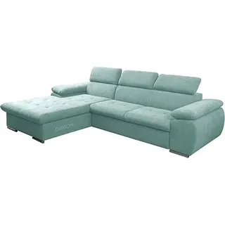 Ecksofa mit Schlaffunktion und Bettkasten, Couch für Wohnzimmer, Schlafsofa Sofagarnitur Sofa Eckcouch L-Form Wohnlandschaft mit Bettfunktion NILUX (Eckosfa NILUX Mintgrün) 284 x 196 x 78 cm, Links Ottomane - Türkis