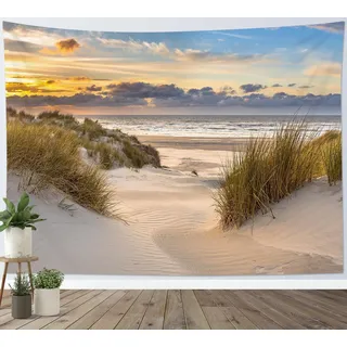 LB Wandteppich Tropischer Strand Wandtuch Küstenpflanze am Meer Sonnenuntergangslandschaft Wandbehang Sommerinsel Tapisserie für Wohnzimmer Schlafzimmer Wohnheim Wanddeko,200x150cm