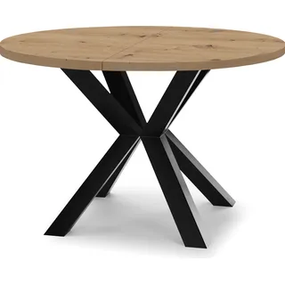 Runder Ausziehbarer Tisch für Esszimmer RAL mit Holzbeinen, Loft-Stil, Industriel, Durchmesser: 100 / 200 cm, Farbe: Eiche Artisan / Schwarz - Braun, Schwarz