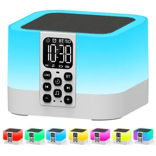 AFEXOA Bluetooth Lautsprecher mit Wecker und 30 Naturgeräuschen & Touch Nachtlicht für Frauen Mädchen Kinder lichtwecker mit Schlaftimer, Wecler mit licht für Schlafzimmer Kinderzimmer