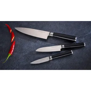 3-teiliges Damascus-Messerset - Kochmesser, Küchenmesser, Schälmesser aus Damaststahl mit ergonomischem Pakka-Holzgriff