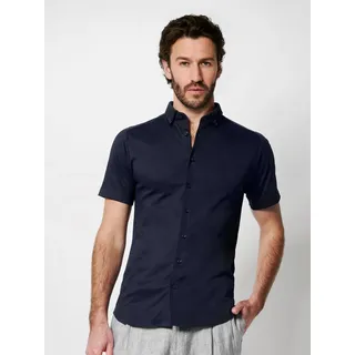 Kurzarmhemd DESOTO "Jerseyhemd Casual Modern Button Down halbarm", Herren, Gr. S, N-Gr, blau (solid true navy), Jersey, Obermaterial: 100% Baumwolle, unifarben, slim fit normal, Rundhals, Raglanärmel Aufschlag, Hemden Kurzarmhemd, Flexibler Stretch