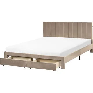 BELIANI Bett Taupe Samt Gepolstert mit Schubladen Lattenrost 160x200 cm Hohes Gestepptes Kopfteil Modern Schlafzimmer Polsterbett Samtbett - Beige