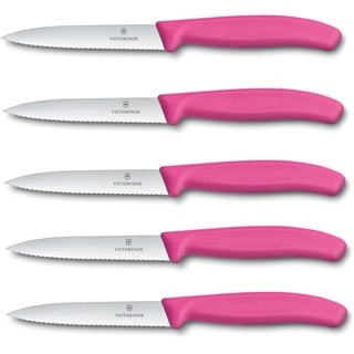 Victorinox 5-tlg Gemüsemesser Set Swiss Classic Pink – 10 cm mit Wellenschliff – Tomatenmesser