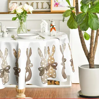 Artoid Mode Kaninchen Hasen Karotten Ostern Tischdecke Rund 120 cm, Saisonnal Frühling Fleckschutz Tischwäsche Küche Dekoration Party Dekor