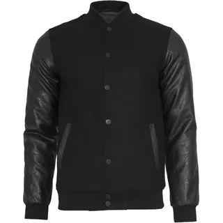 URBAN CLASSICS Jacke Oldschool College Jacket, stylische Männer Collegejacke mit Kunstlederärmeln, Blk/blk, XL