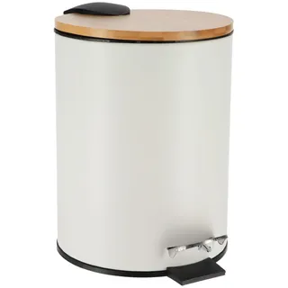 Mülleimer Abfalleimer 2,5L weiß braun 17x20,5x23 cm Metall Bambus Abfallbehälter