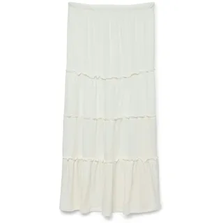 Maxirock VERO MODA "VMJUNE HW ANKLE SKIRT JRS GA", Damen, Gr. L (40), weiß (snow weiß), Obermaterial: 82% Polyester, 14% Leinen, 4% Elasthan, unifarben, regular fit knöchellang, Röcke Maxirock