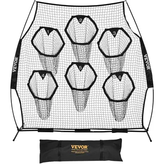 Vevor Fußballtrainer Wurfnetz Übungsnetz (274 x 106 x 243 cm) mit 6 Zieltaschen & tragbarer Aufbewahrungstasche & Gurten, Wurfziel-Training für die Passgenauigkeit des Quarterbacks, Schwarz