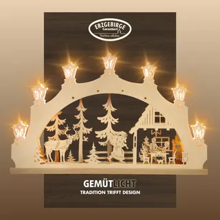 Weigla LED Schwibbogen »Weihnachtsabend, Lichterbogen aus Holz, NATUR, Made in Germany« 1 Stk. Erzgebirge garantiert, Weihnachtsdeko Innen, Weihnachtsbeleuchtung, beige